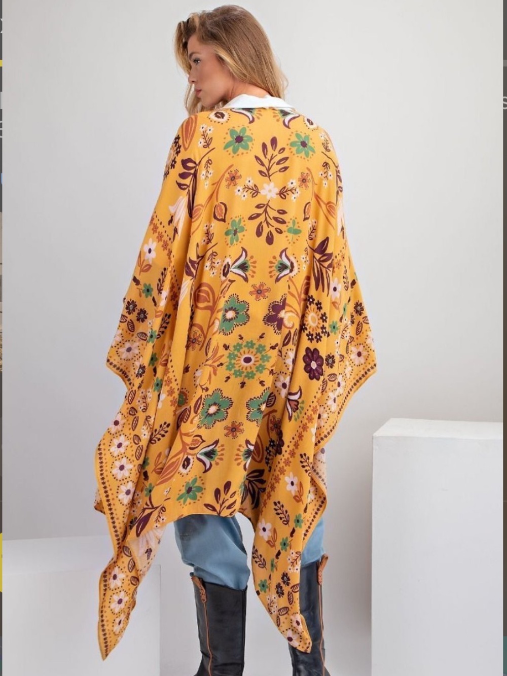 easel Golden Yellow Floral Kimono Wrap